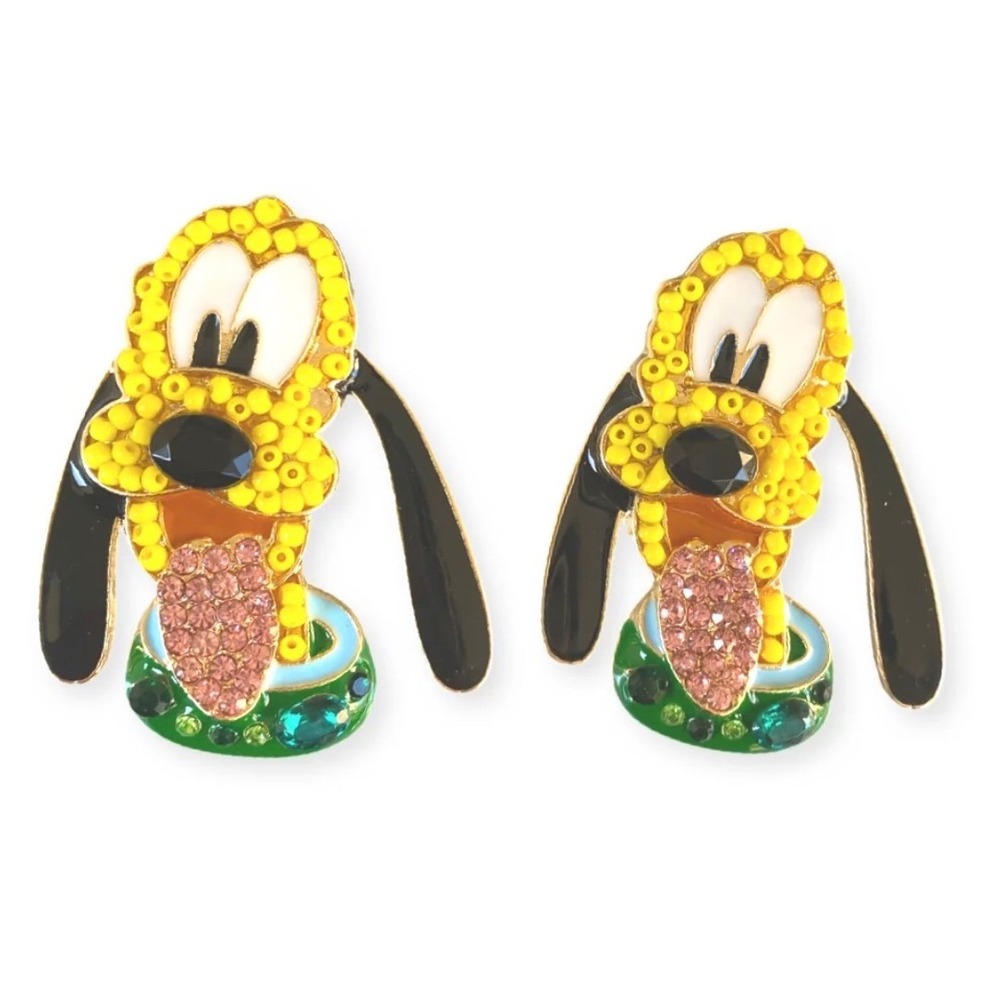 Disney Pluto Inspired Large Beaded Rhinestone Enamel Post Earrings Statement